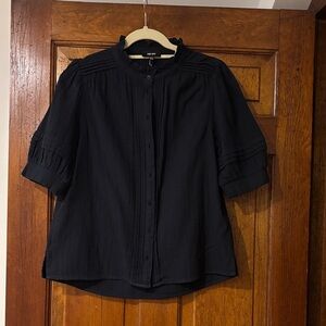 Me and Em Navy Cheesecloth Ruffled Blouse